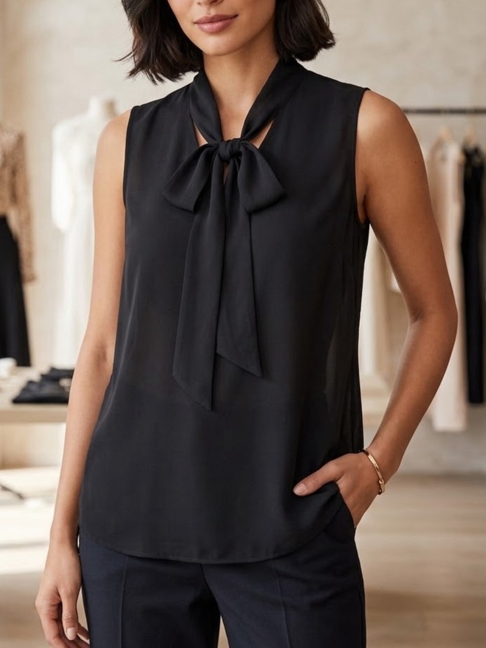 Apt. 9 Black Sleeveless Tie-Neck top